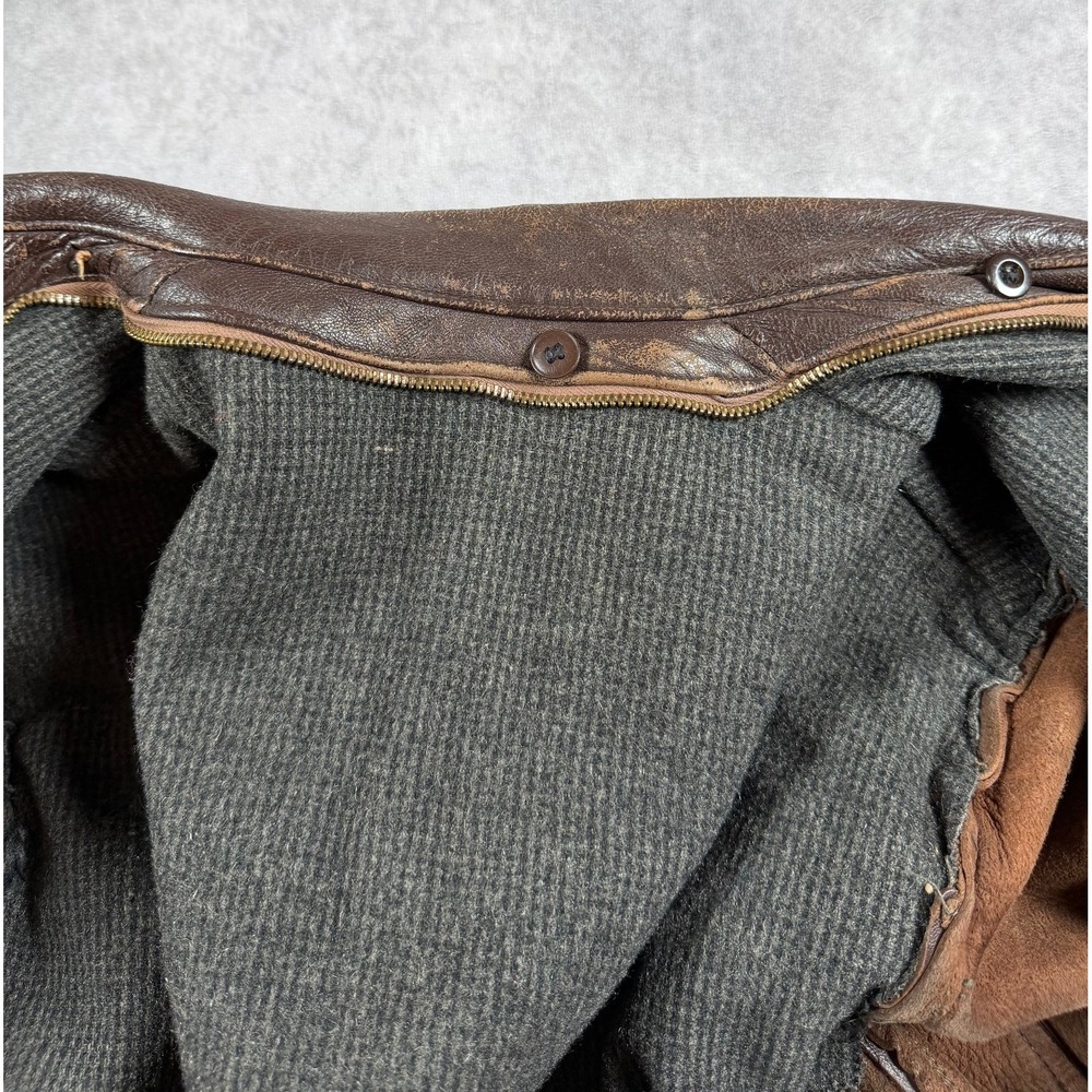 Unbranded Vintage Brown Leather Jacket Blanket Lined CHIC Ring Pull Zipper - Picture 12 of 16